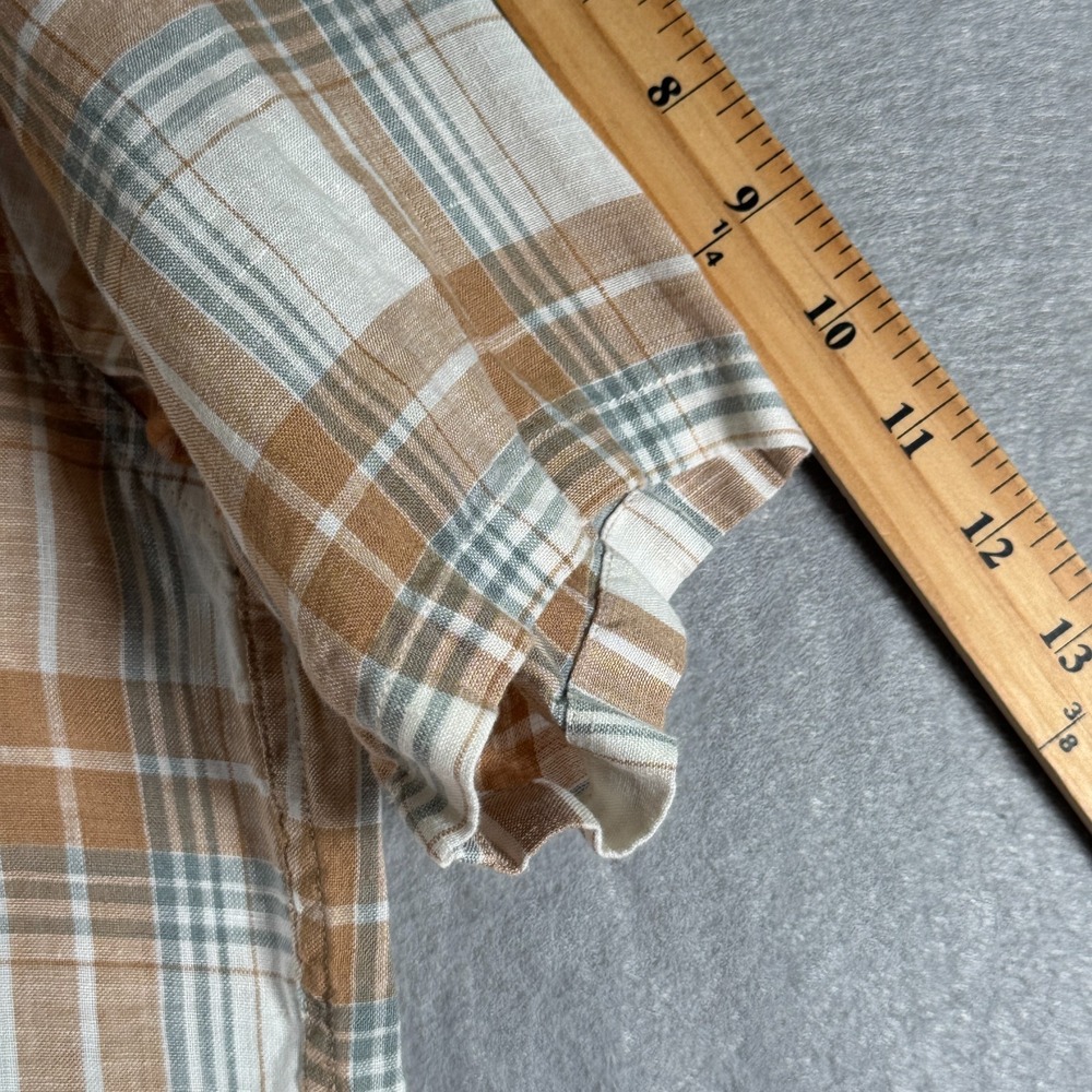 Pendleton Malone Button Up Shirt Mens Small Beige Plaid Linen Double Flap Pocket - Picture 9 of 10